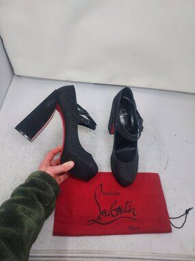Christian Louboutin Movida Jane Black Glitter Platform Heel Shoe